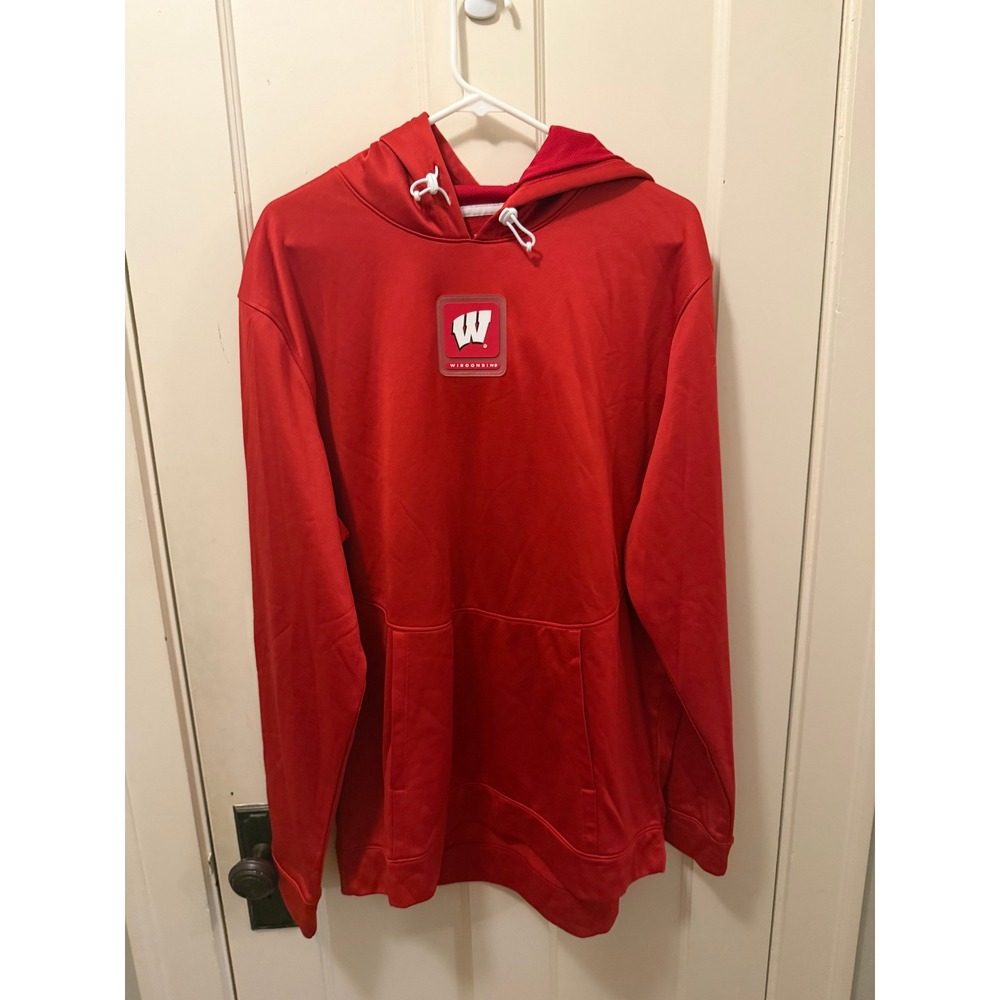 Under Armour Wisconsin Badgers Hoodie Mens Red Performance Fleece Pullover XL